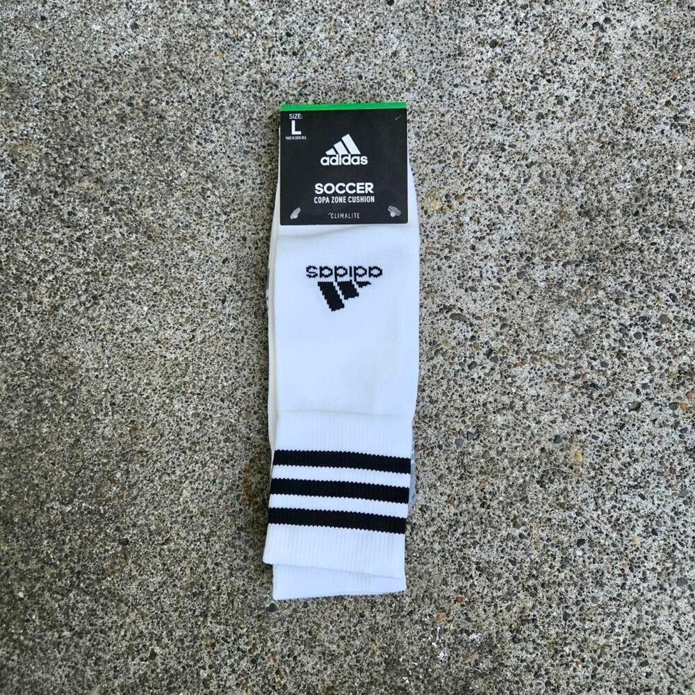 Vtg Y2k ADIDAS Soccer 3 Stripe Logo Striped Climalite Athletic Socks Lg NWT